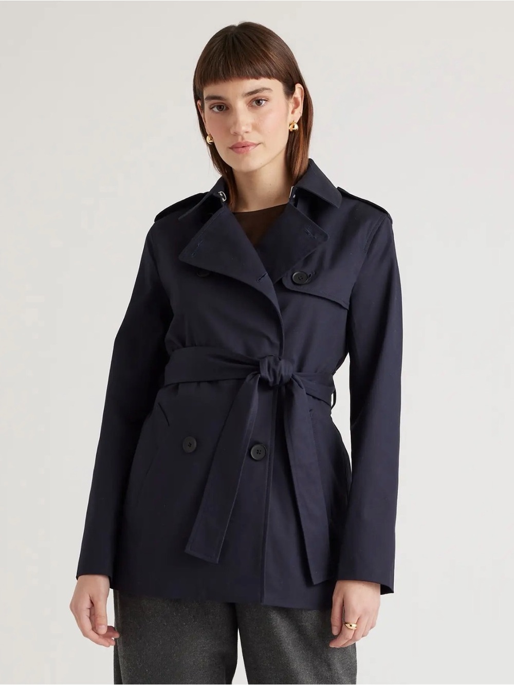 NWT Quince Comfort Stretch Short Trench Coat in Navy Size XL